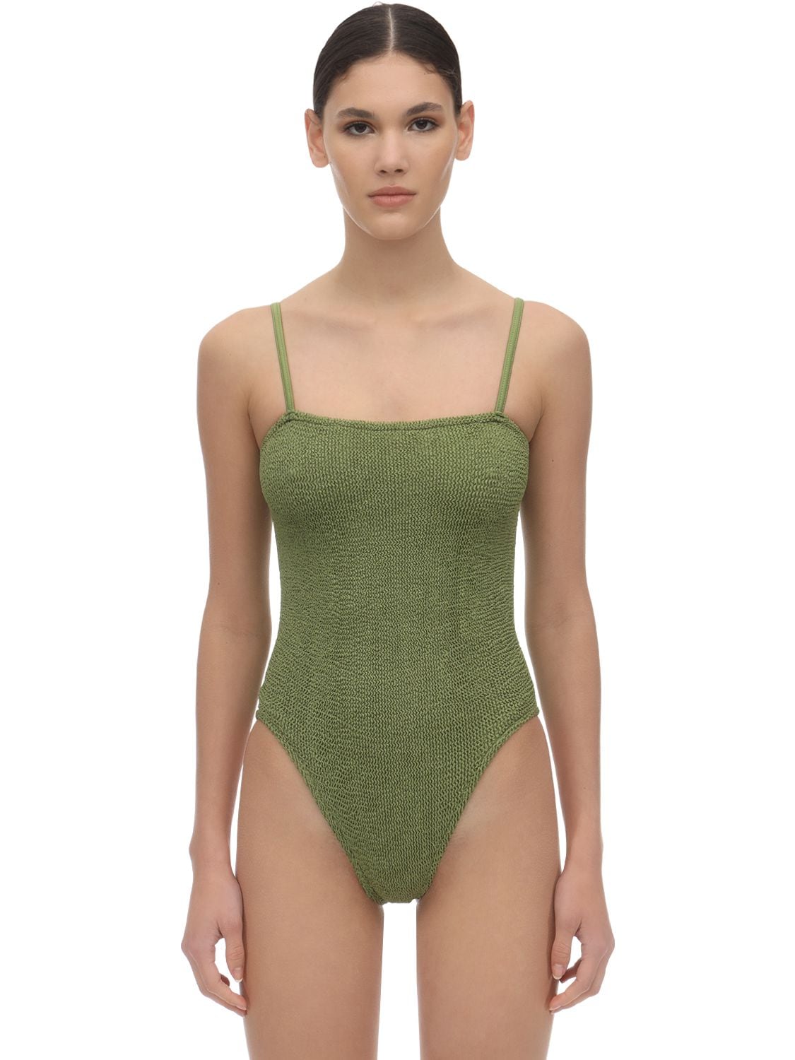 Hunza G Maria Seersucker Swimsuit In Olive Green