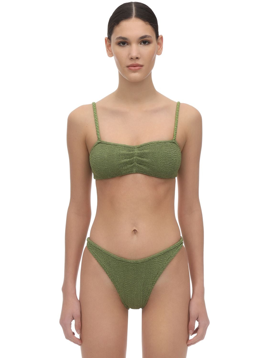 Hunza G Trina Seersucker Bikini Set In Green