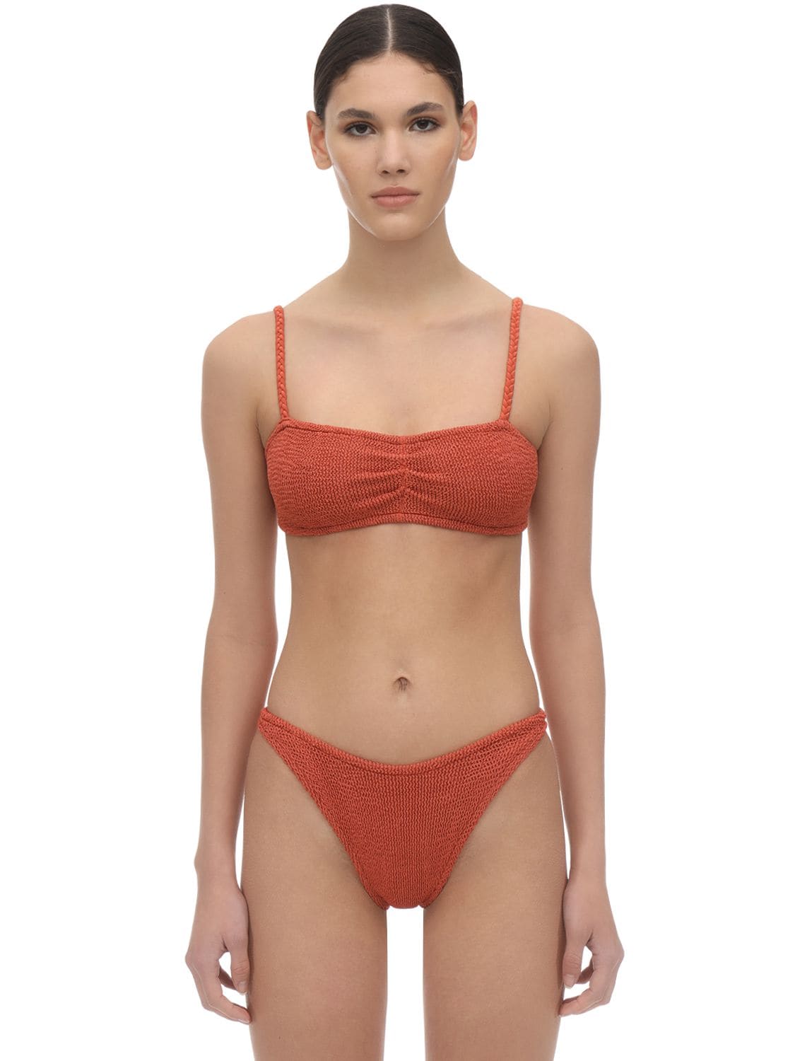 Hunza G Trina Seersucker Bikini Set In Rust