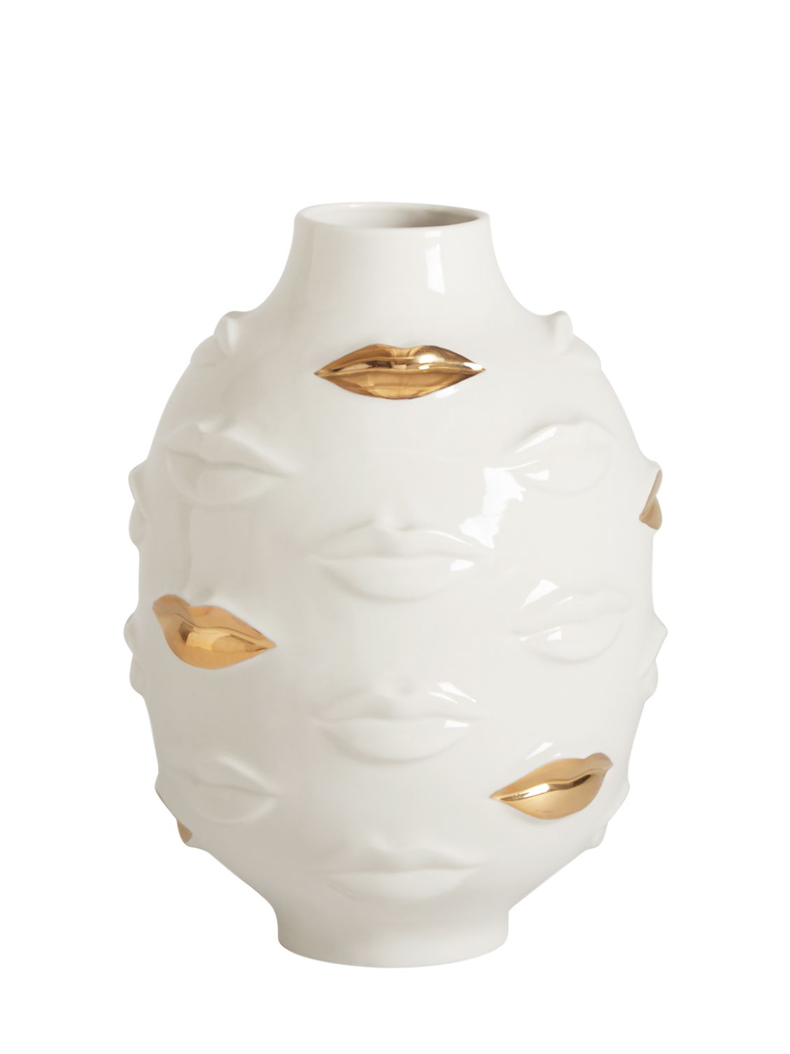 Jonathan Adler White Gilded Gala Round Porcelain Vase In White,gold