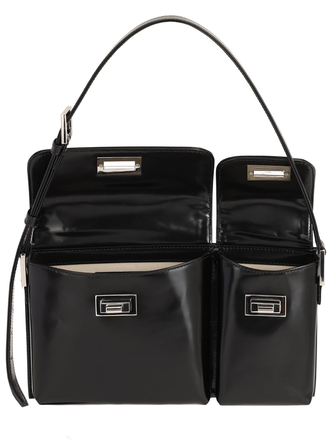 Shop By Far Billy Semi Patent Leather Shoulder Bag In Black