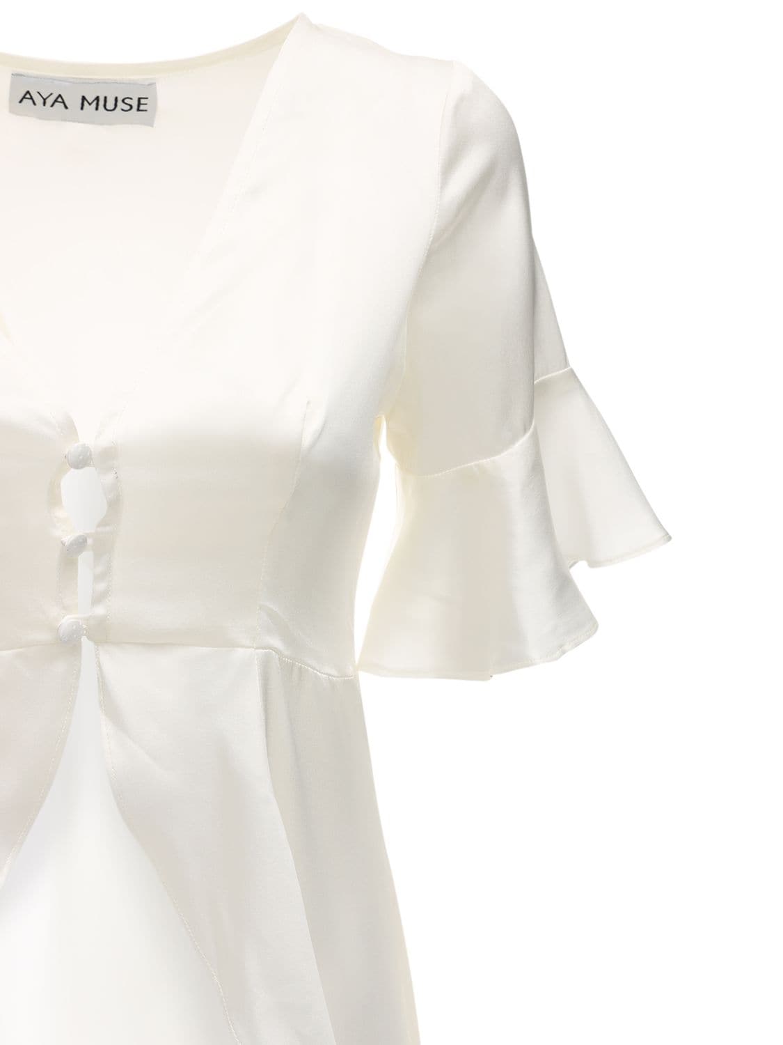 Aya Muse Nyx Satin Highlow Shirt In White | ModeSens