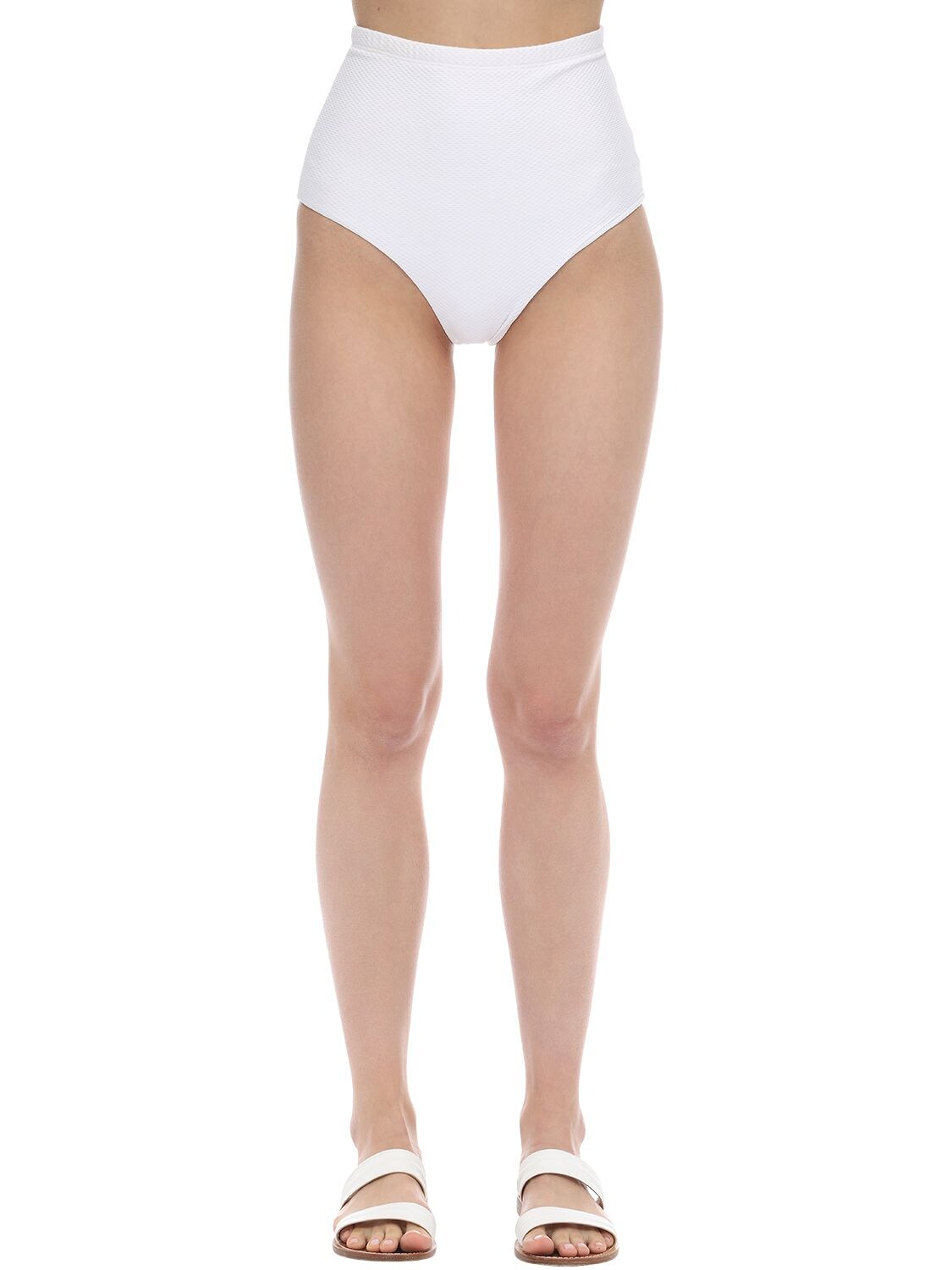 Arabella London High Waist Textured Bikini Bottoms In White