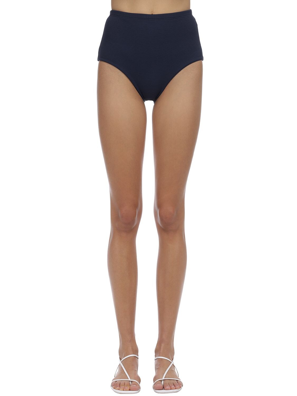Arabella London High Waist Textured Bikini Bottoms In Navy