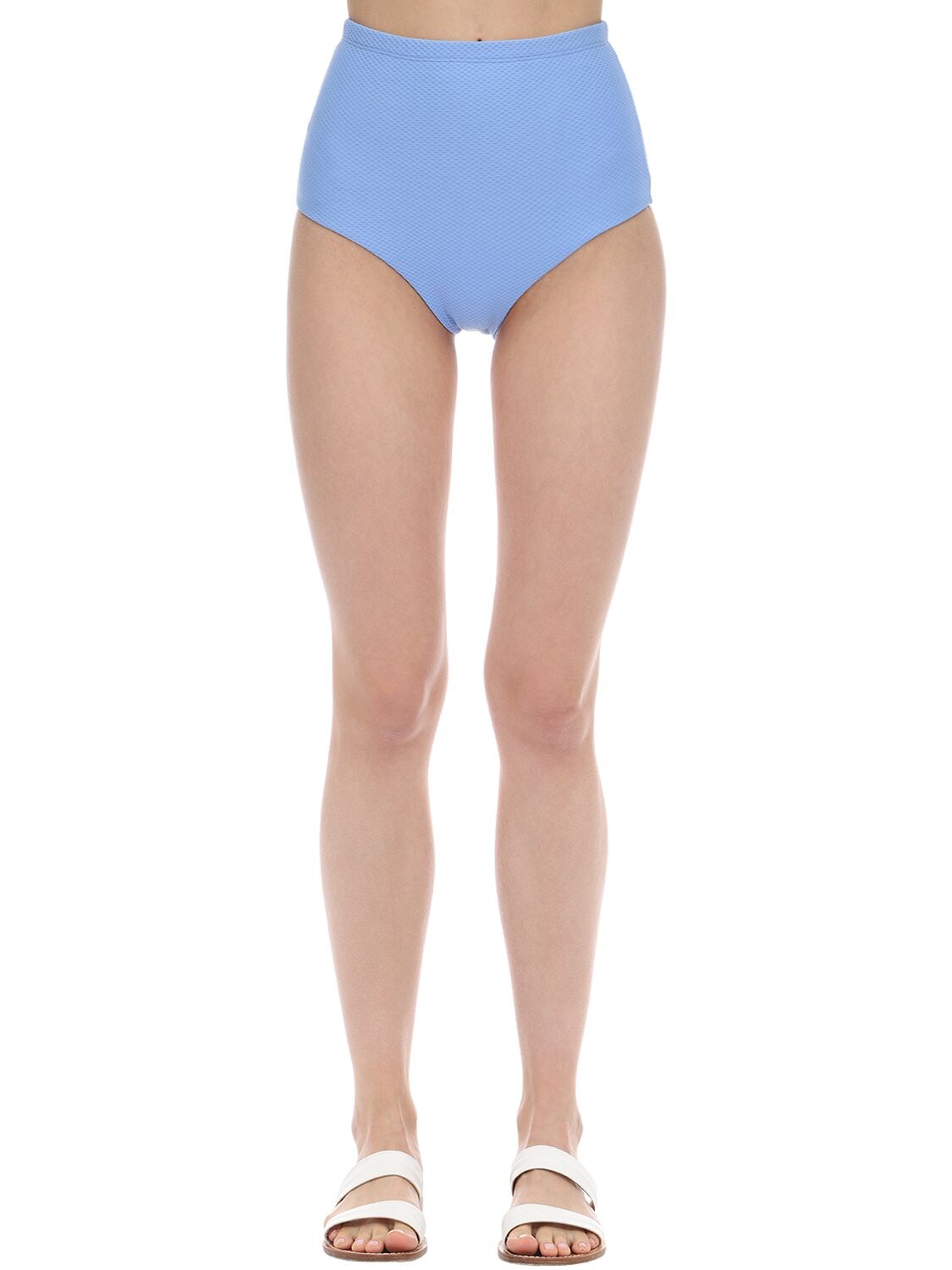 Arabella London High Waist Textured Bikini Bottoms In Light Blue
