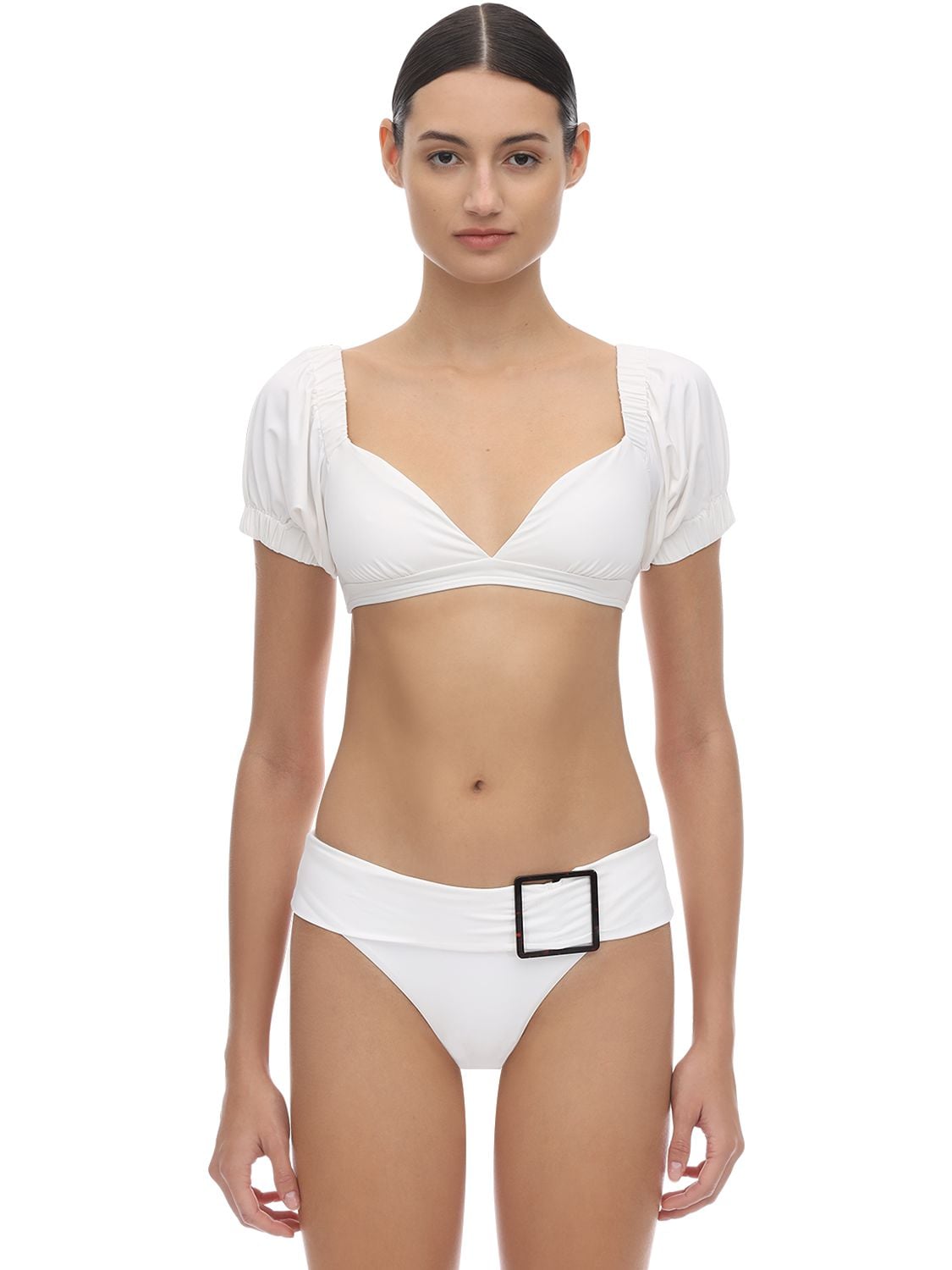 Onia X Weworewhat Moe Bikini Top With Short Sleeves In White