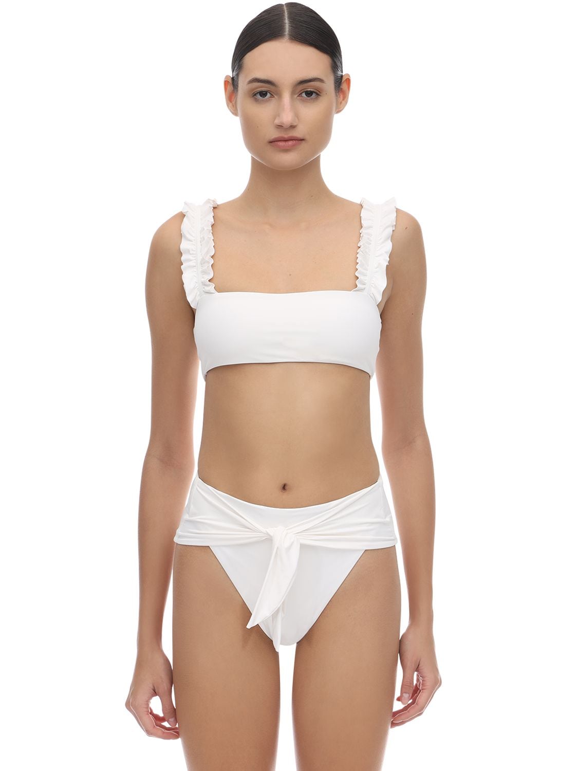 Onia X Weworewhat Como Ruffled Bikini Top In White