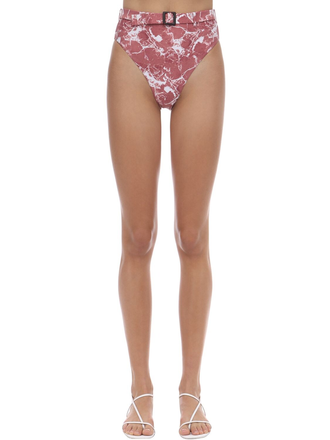 Onia X Weworewhat Emily Belted High Waist Bikini Bottoms In Pink,white