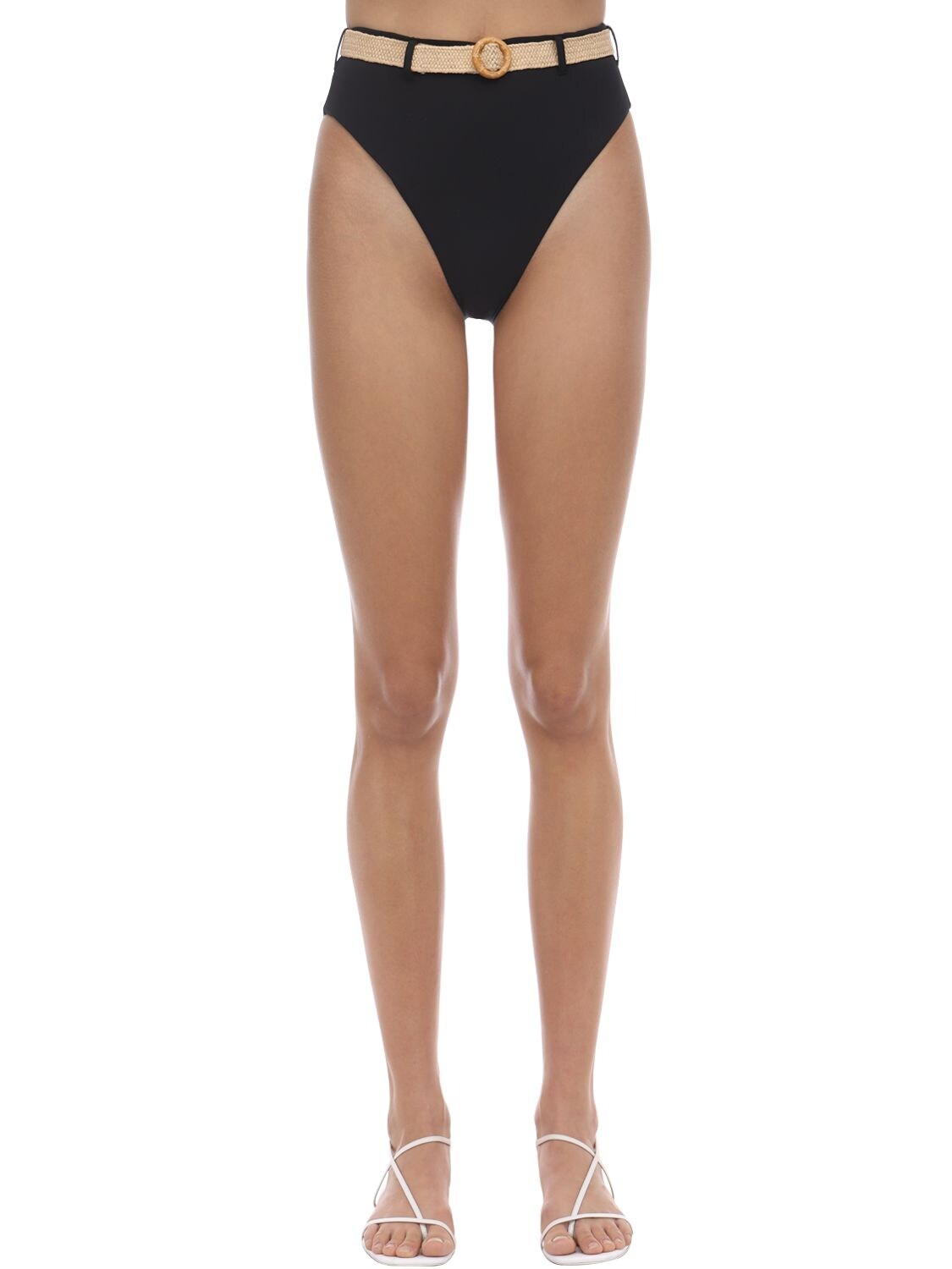 Onia X Weworewhat Emily Belted High Waist Bikini Bottoms In Black