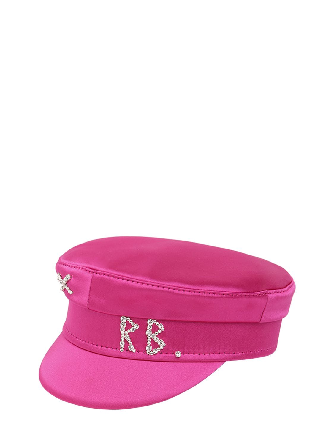 Ruslan Baginskiy Baker Boy Satin Hat W/crystal In Pink
