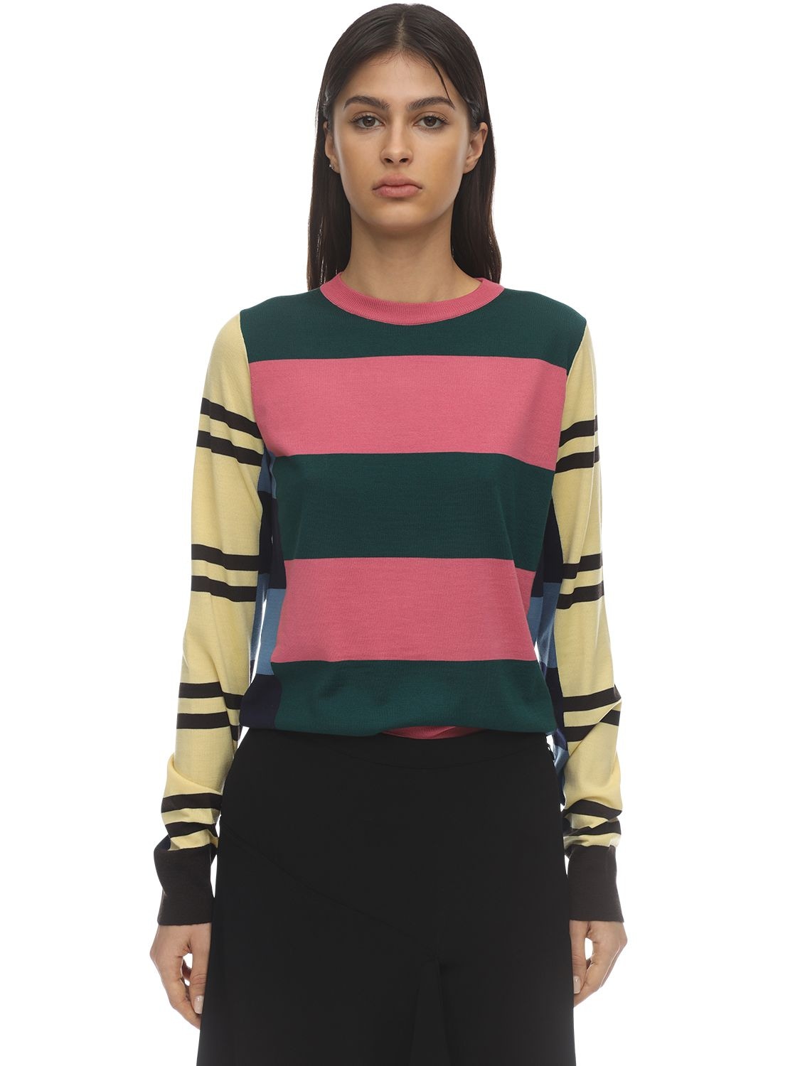 COLVILLE Multi Stripe Wool Knit Sweater