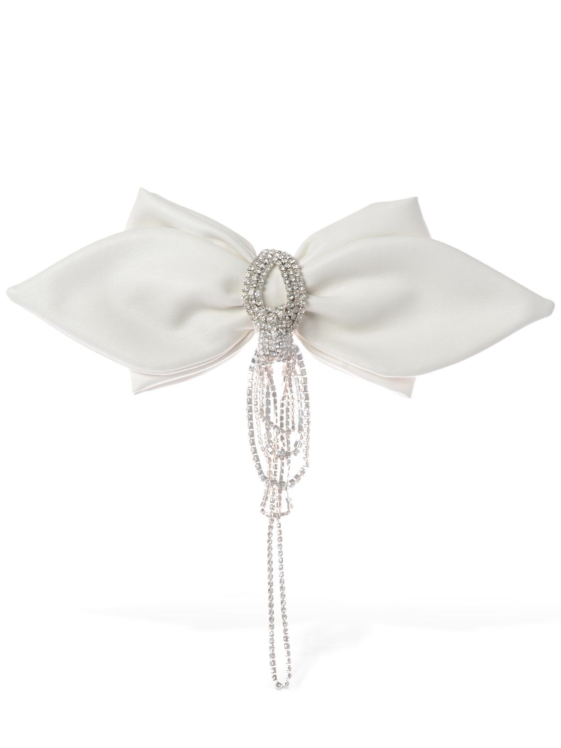 Anouki Embellished Faux Leather Bow In White,crystal