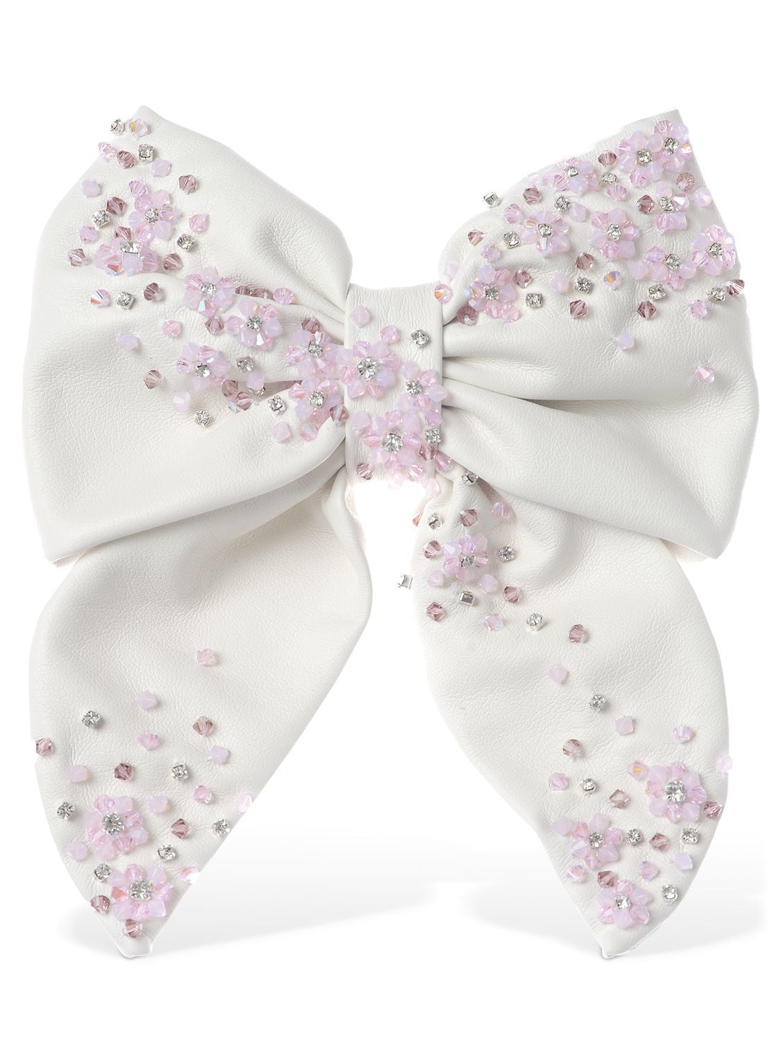Anouki Flower Embellished Faux Leather Bow In White,pink