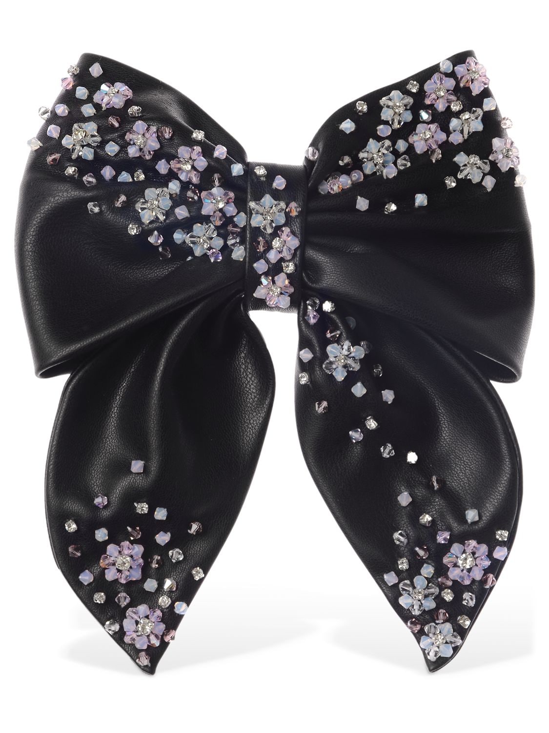 Anouki Flower Embellished Faux Leather Bow In Black,multi
