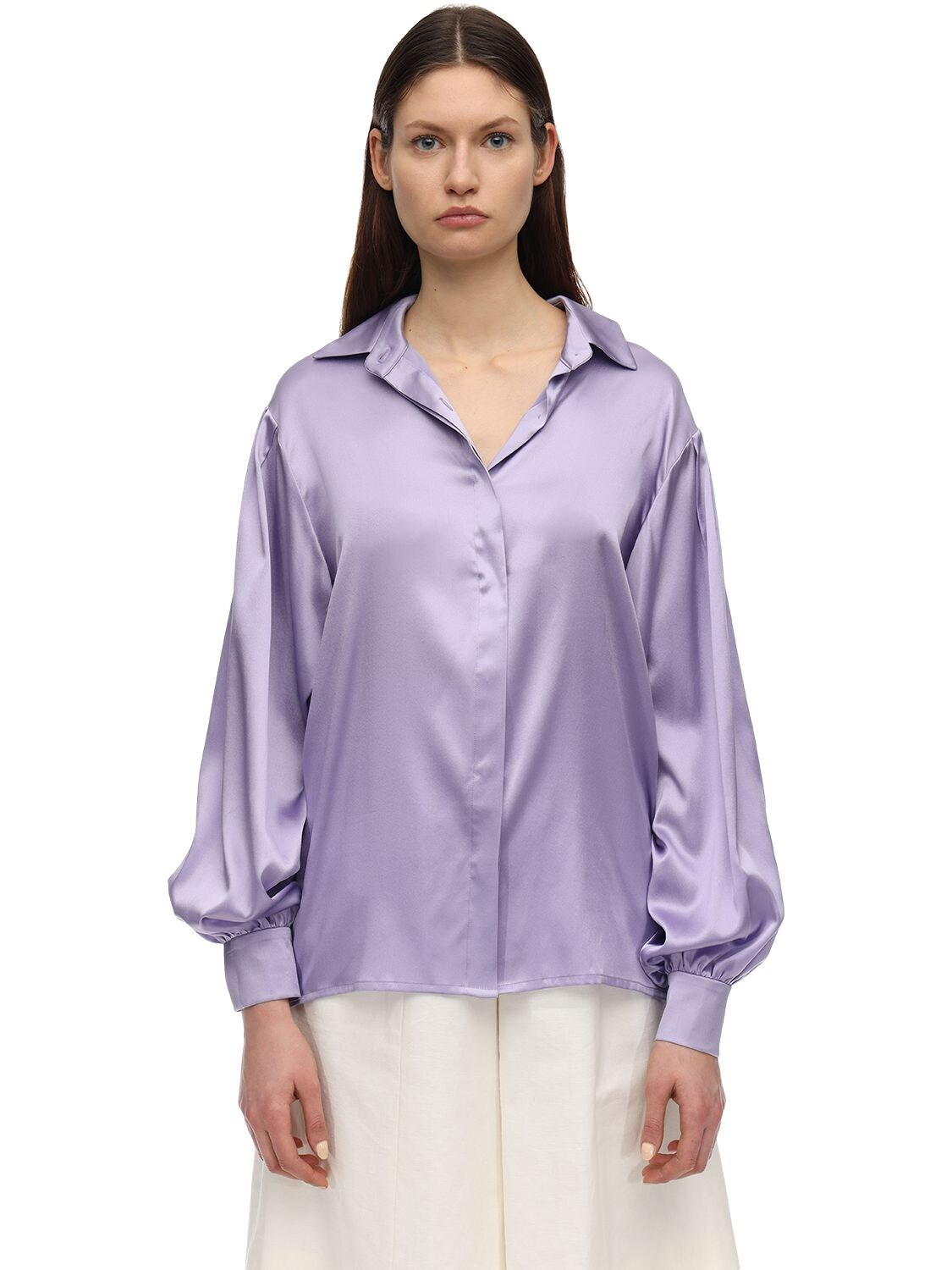 Lesyanebo Silk Satin Shirt In Lilac