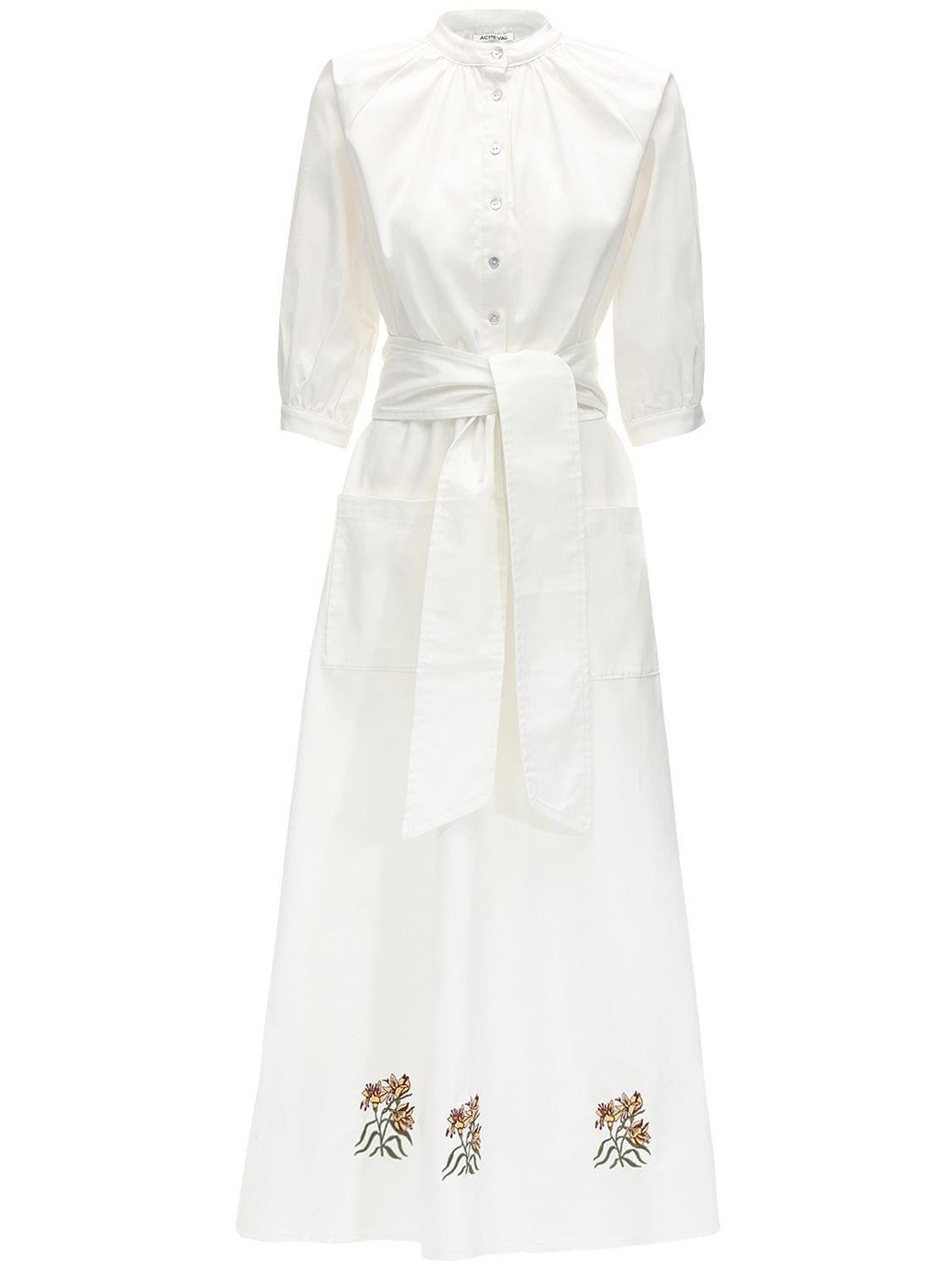 Acheval Pampa Argentina Embroidered Cotton Satin Dress In White