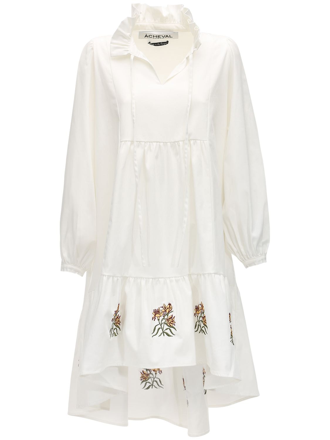 Acheval Pampa “campo”刺绣绸缎迷笛连衣裙 In White