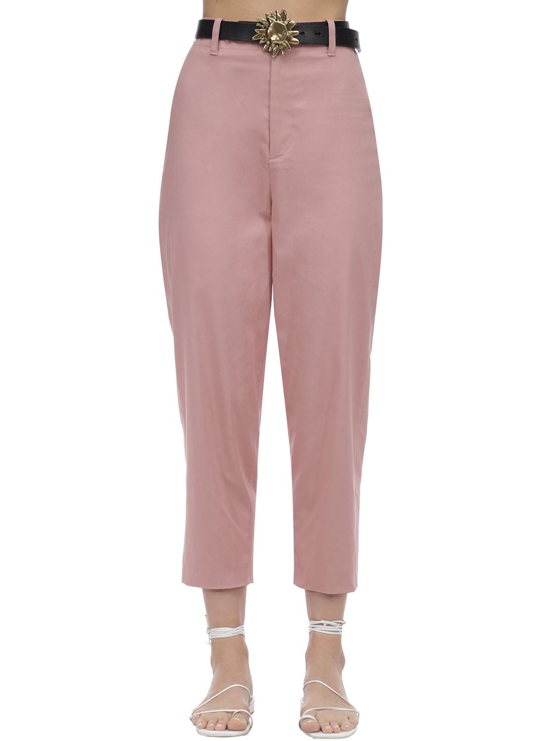 Acheval Pampa Al Viento Cropped Cotton Satin Pants In Pink