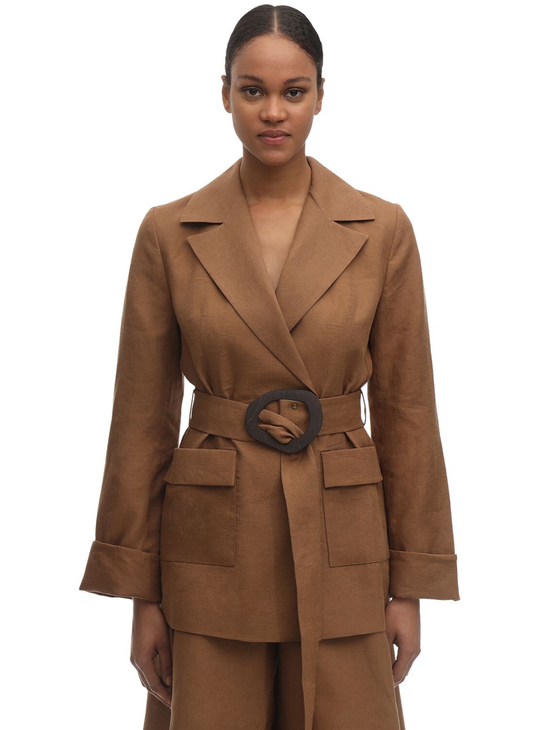 Liya Linen Blend Jacket In Brown