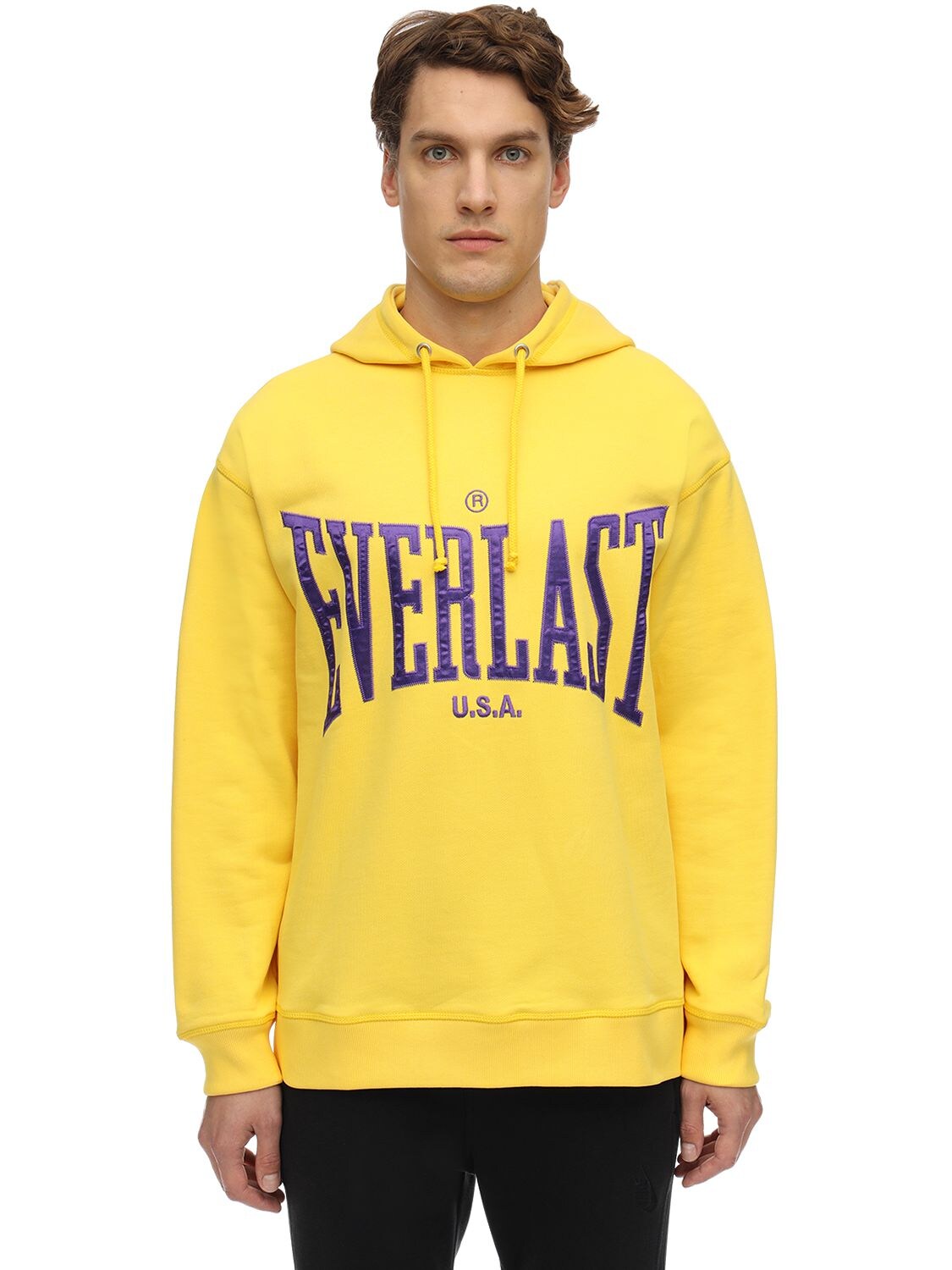 Everlast T.e.n. Cotton Sweatshirt Hoodie W/ Satin Patch In Yellow