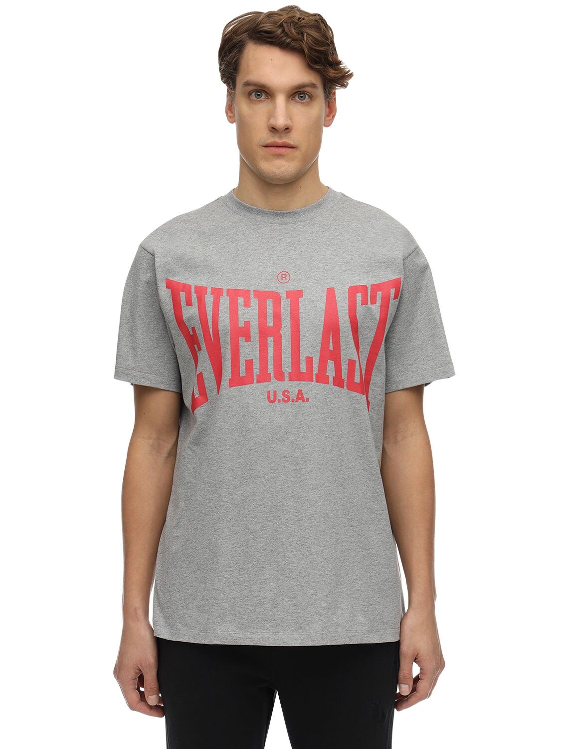 Everlast T.e.n. Logo Print Cotton T-shirt W/ Back Patch In Grey