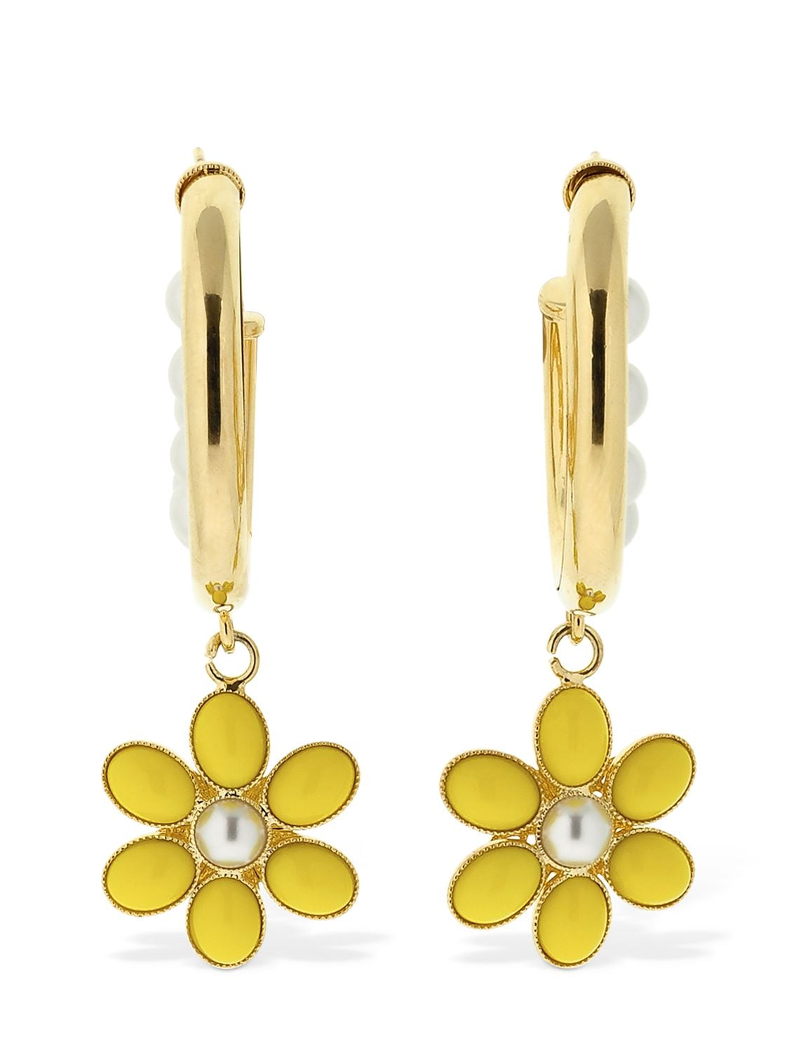 Flower Hoop Earrings W/ Imitation Pearls