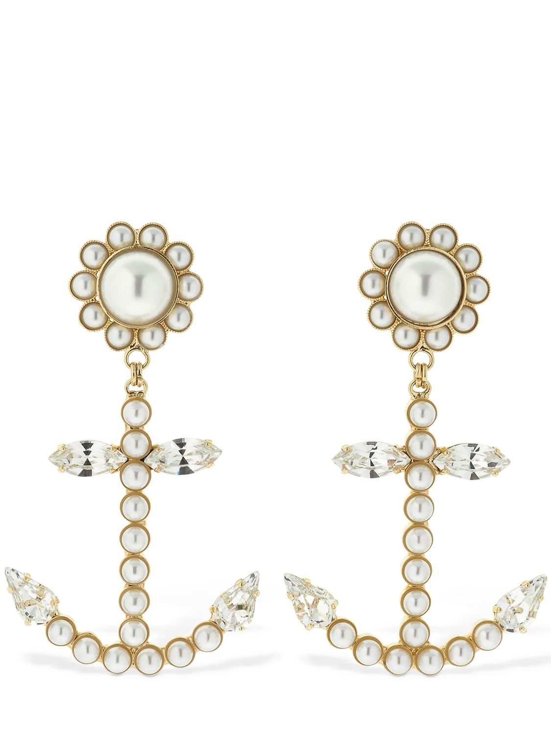 Anchor Earrings W/ Imitation Pearls