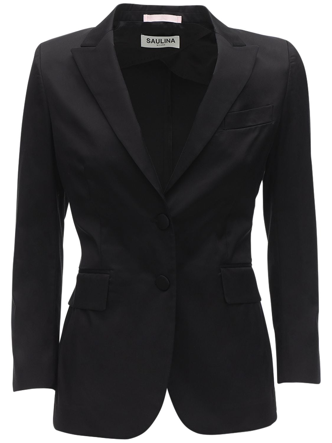 Saulina Stretch Satin Single Breasted Jacket In Black