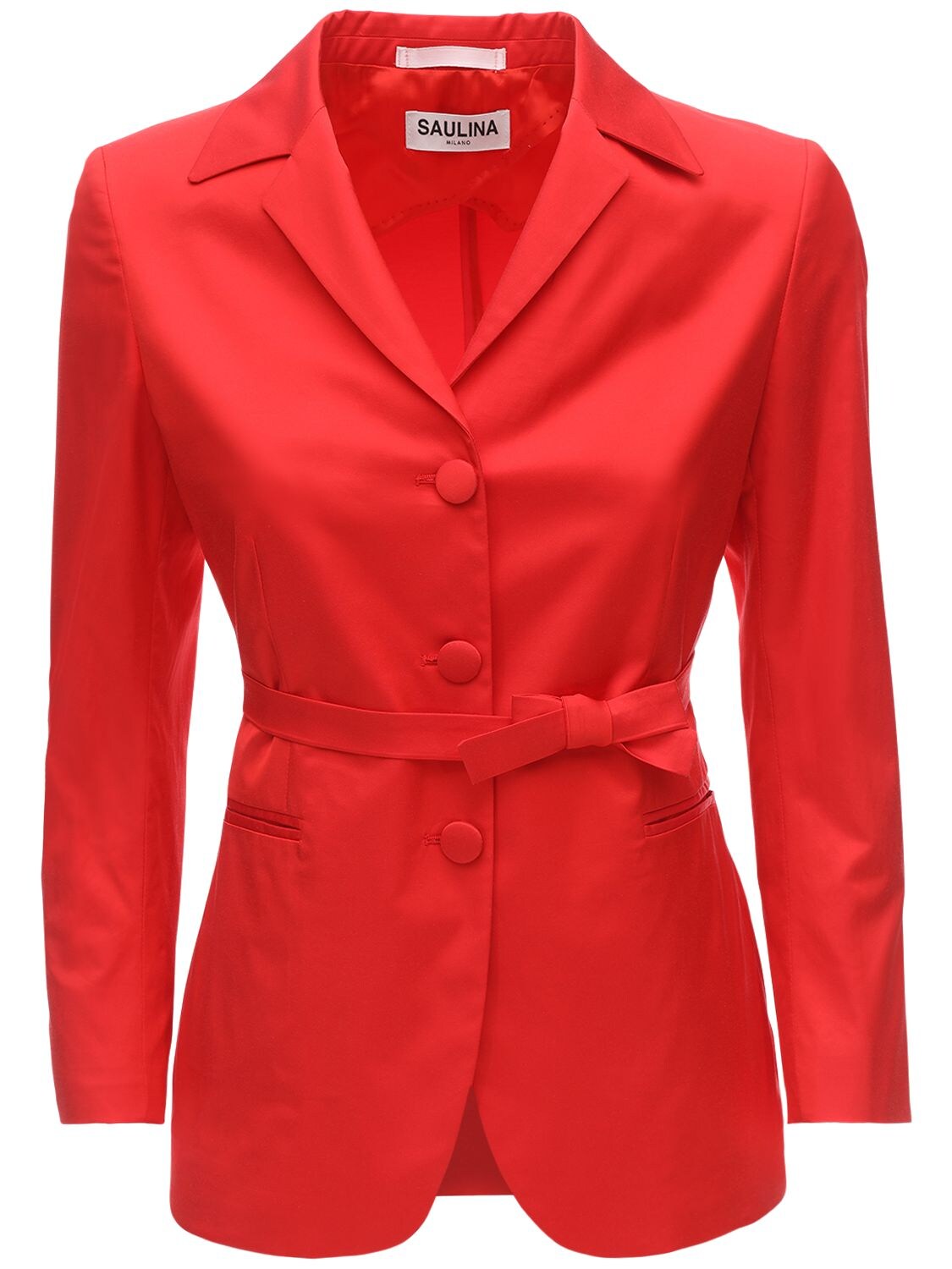 Saulina Stretch Satin Single Breasted Jacket In Red