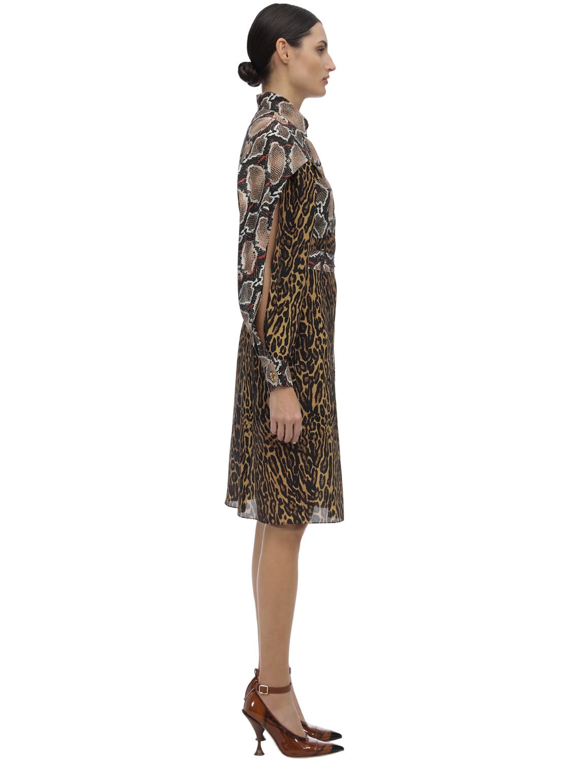 Burberry Belted Animal-print Silk-crepe Dress In Brown | ModeSens