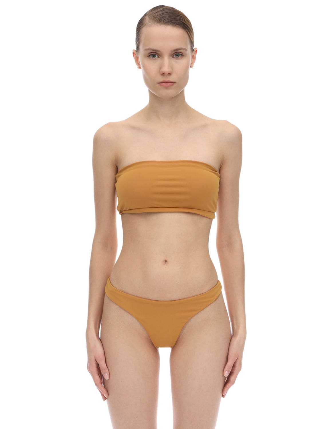 Aexae Lycra & Nylon Bandeau Bikini Top In Gold