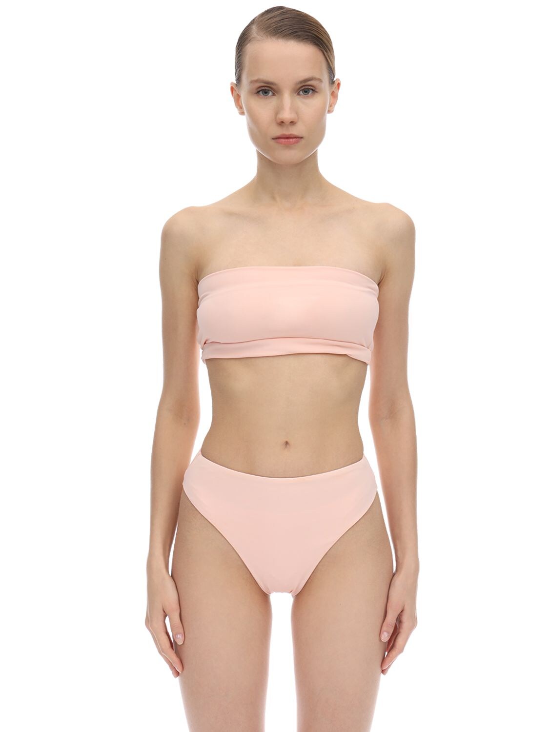 Aexae Lycra & Nylon Bandeau Bikini Top In Blush