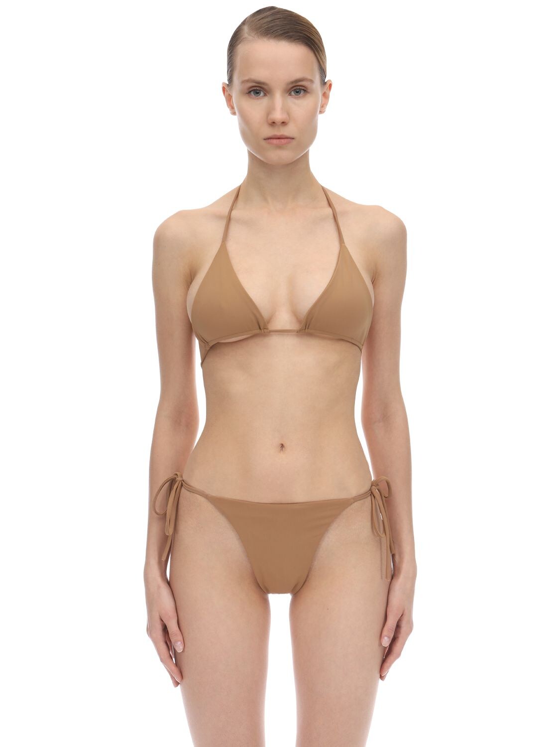 Aexae Tyra Nylon & Lycra Triangle Bikini Top In Caramel