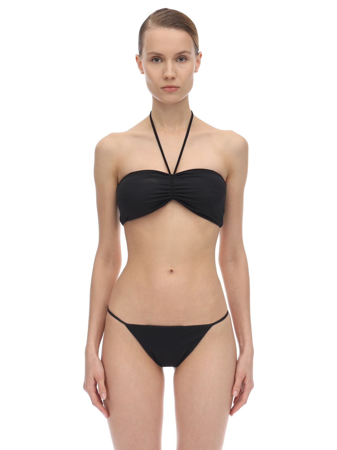 Aexae Halter Neck Lycra Bandeau Bikini Top In Black