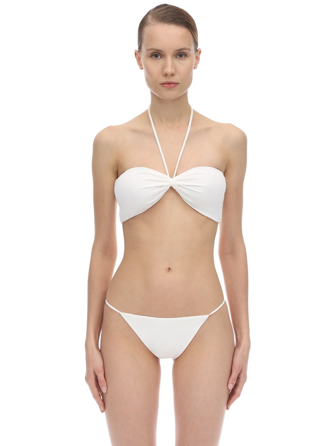Aexae Halter Neck Lycra Bandeau Bikini Top In Off White