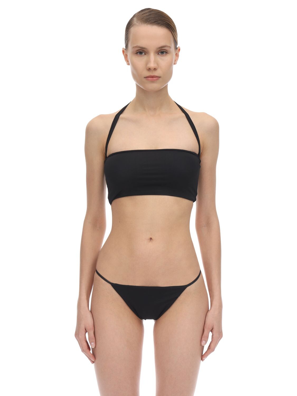Aexae Halter Neck Lycra Bandeau Bikini Top In Black