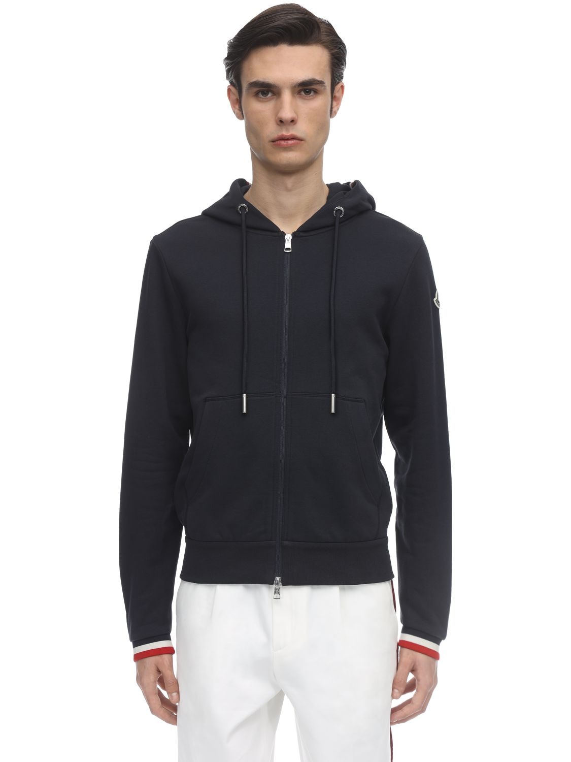 Moncler Zip-up Cotton Sweatshirt Hoodie In Navy