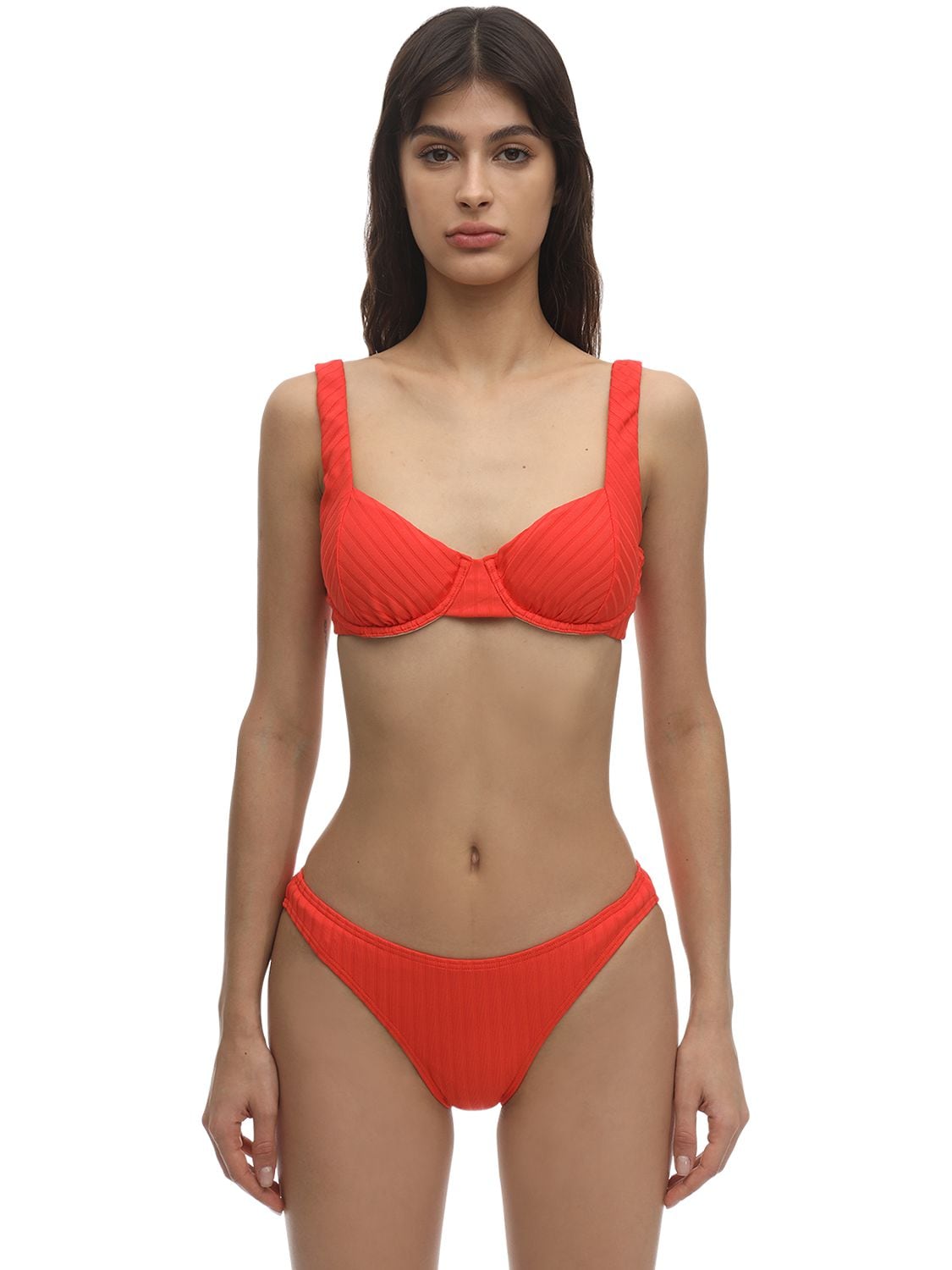 Tangerine Ribbed Balconette Bikini Top image
