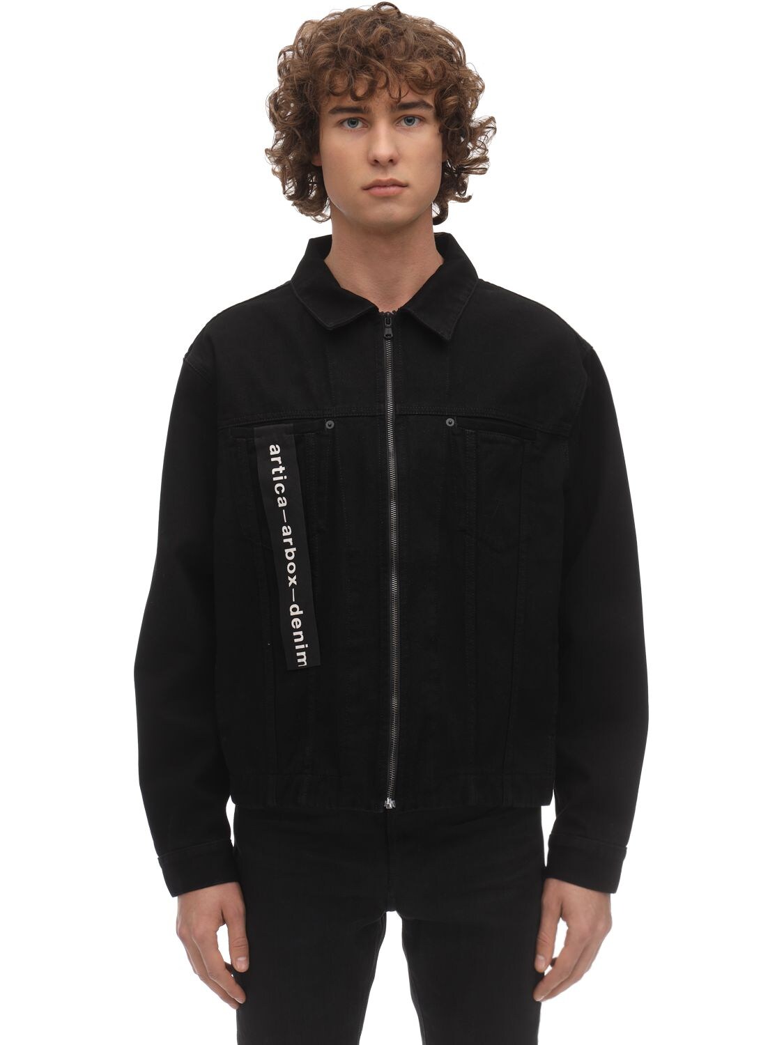 A-a   Artica-arbox Zip Up Cotton Denim Jacket In Black