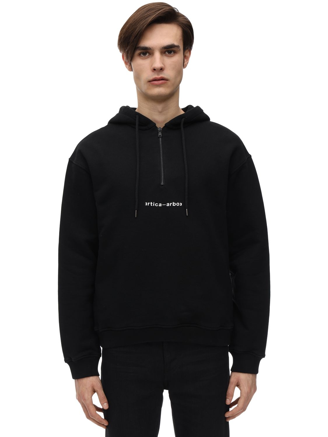 A-a   Artica-arbox Printed Cotton Jersey Sweatshirt Hoodie In Black