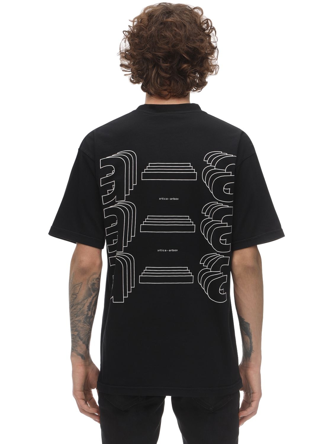 A-a   Artica-arbox Printed Cotton Jersey T-shirt In Black