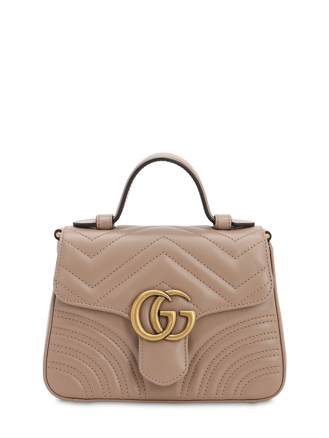 Gucci Mini Gg Marmont Leather Top Handle Bag In Poudre