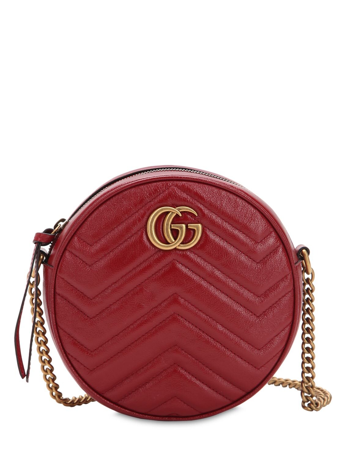 Gucci "gg Marmont"皮革圆形皮革迷你包 In Red