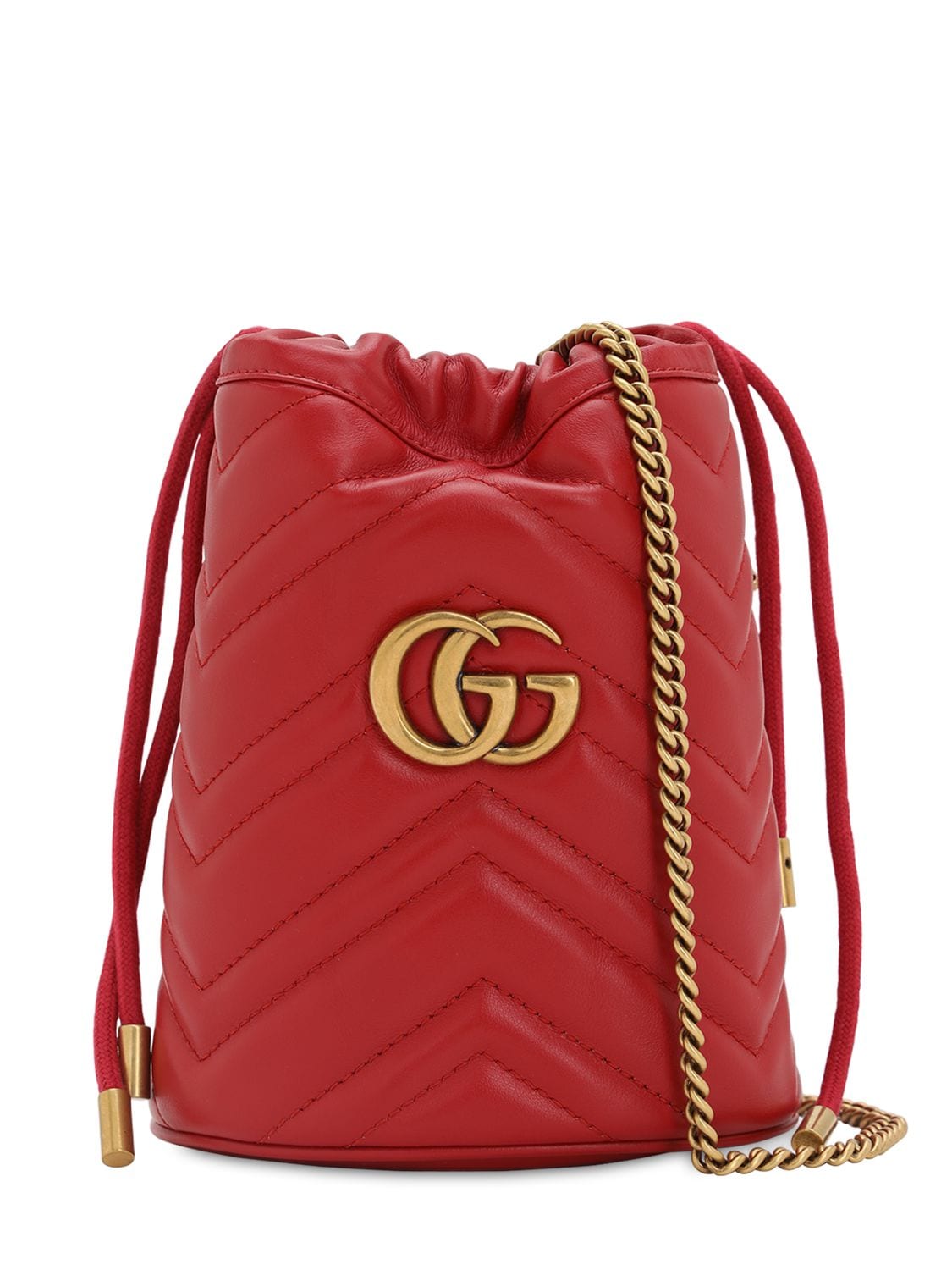 Gucci Mini Gg Marmont 2.0 Leather Bucket Bag In Hibiscus Red