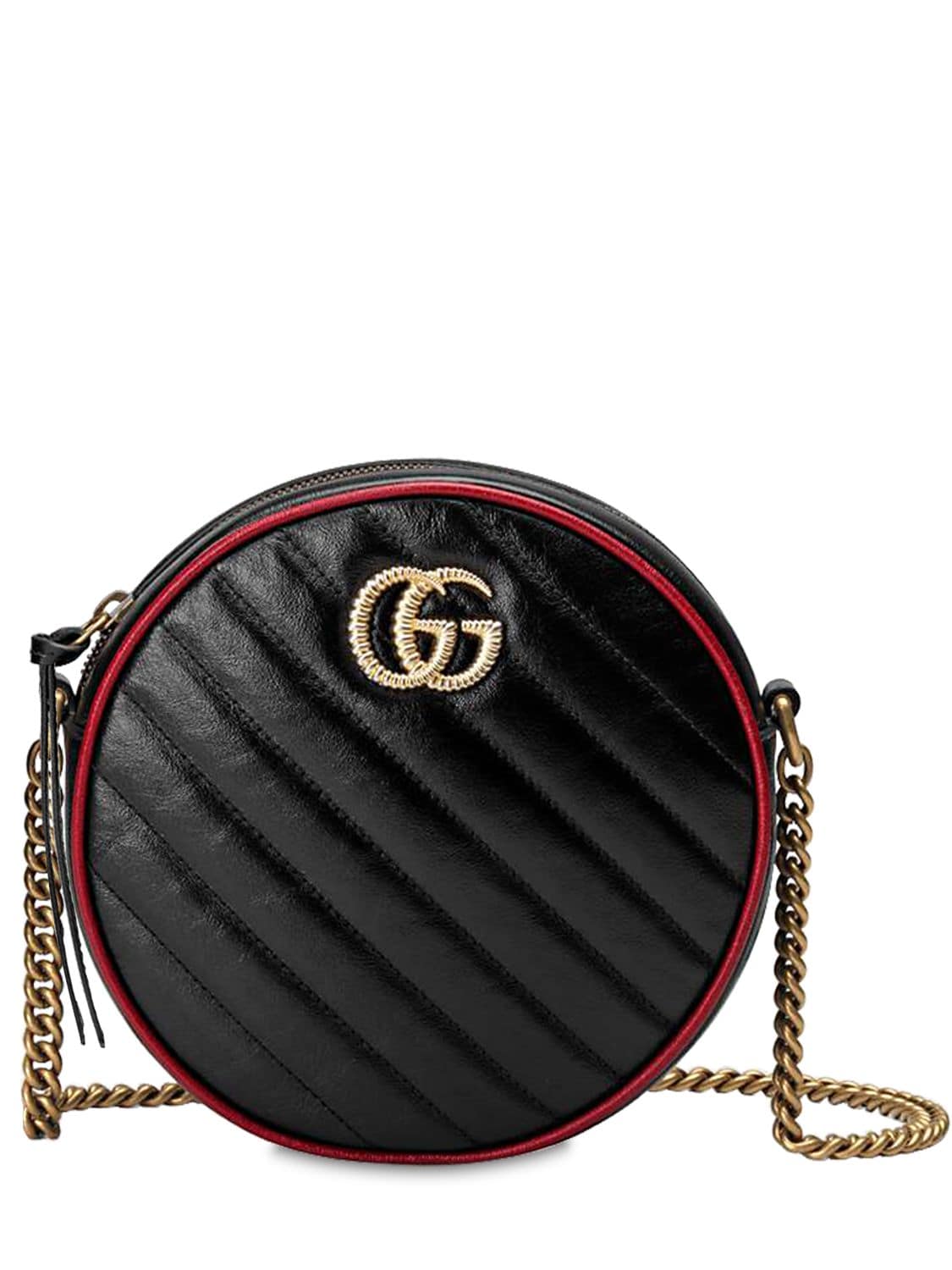 Gucci “gg Marmont Torchon”皮革圆形单肩包 In Black,red