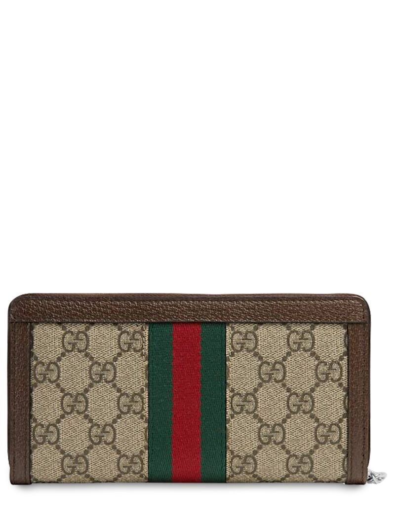 Shop Gucci Ophidia Gg Supreme Zip Around Wallet In Taupe