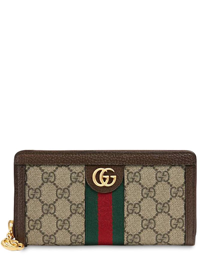 Shop Gucci Ophidia Gg Supreme Zip Around Wallet In Taupe