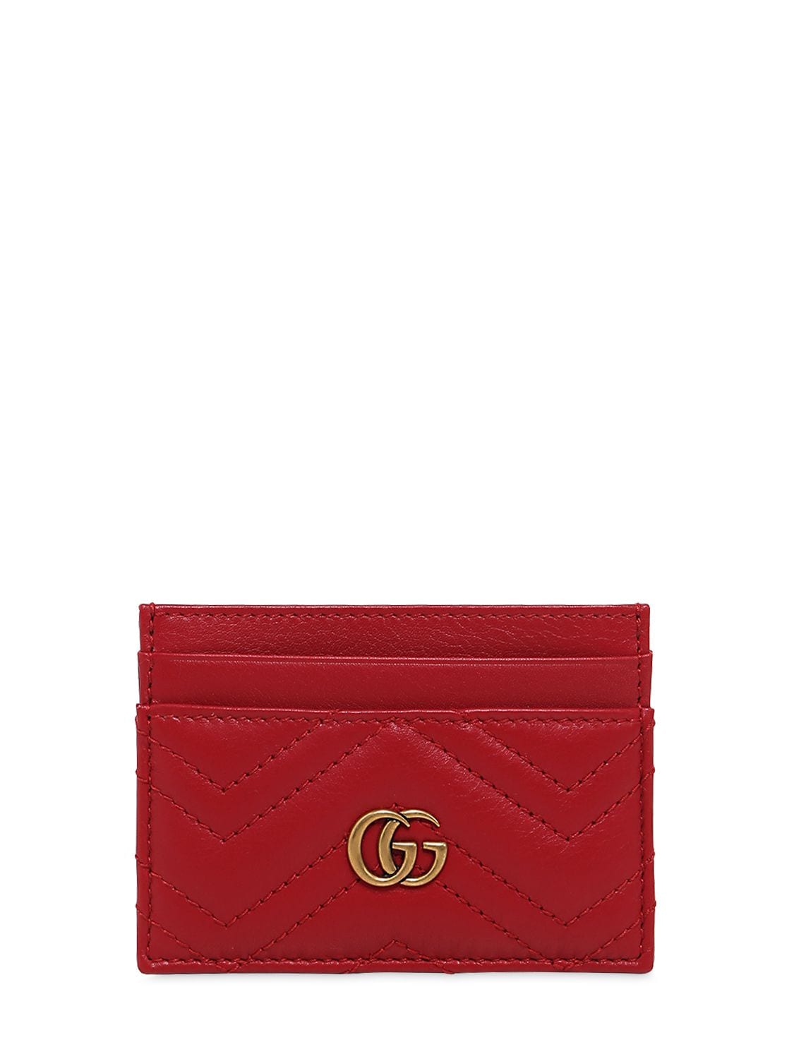 Gucci "gg Marmont"绗缝皮革卡包 In Red