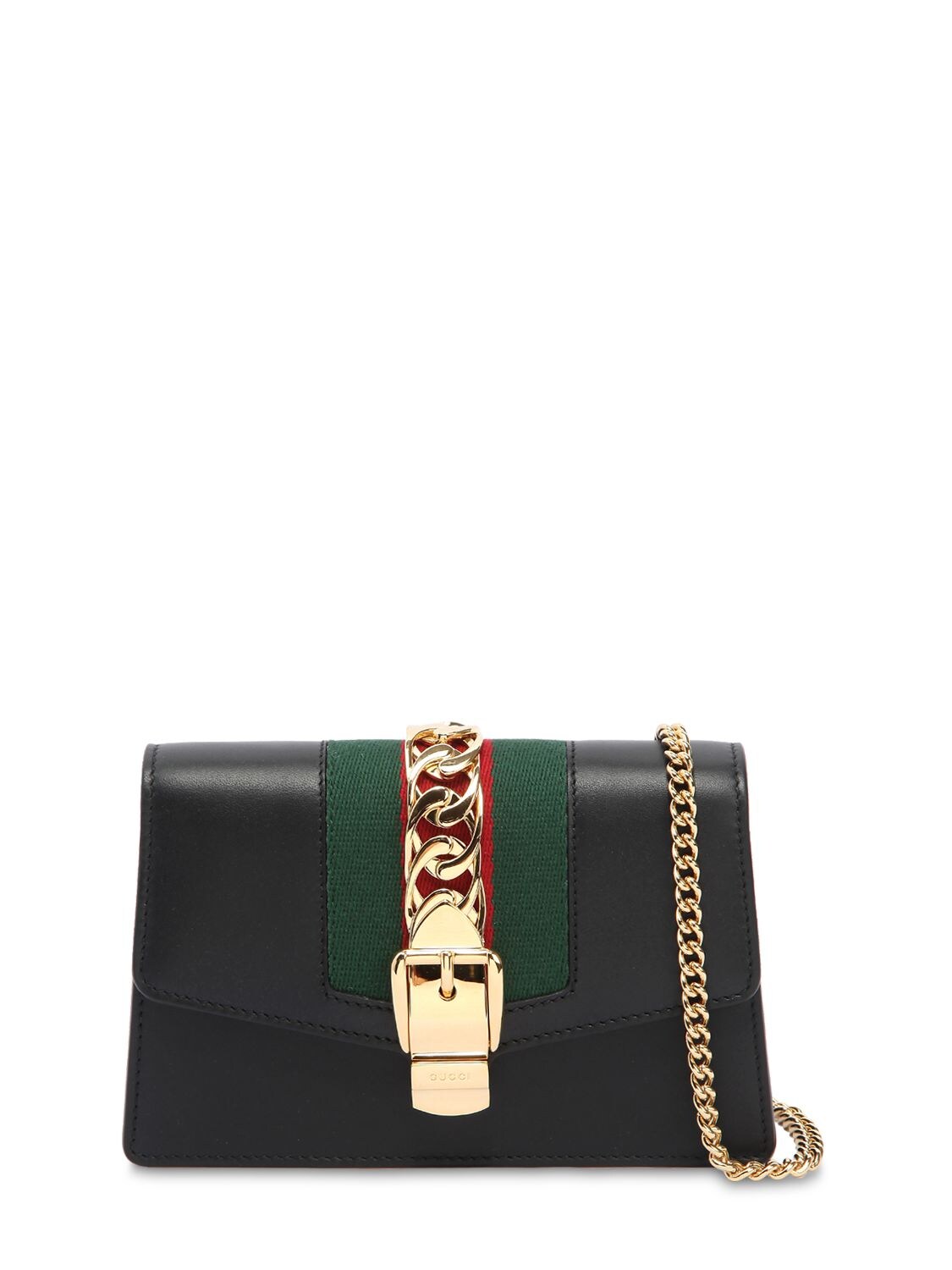 Gucci Super Mini Sylvie Leather Shoulder Bag In Black