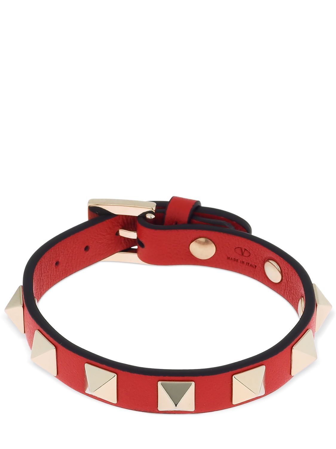 Valentino Garavani Rockstud Leather Belt Bracelet In Rouge Pur